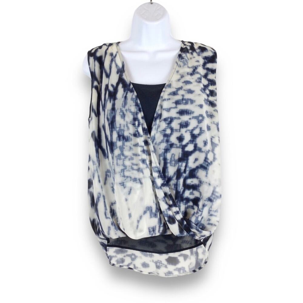 ROHEN CHEN Navy Chiffon Wrap Sleeveless Top size M